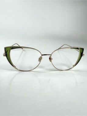 Linda Farrow Luxe Des Voeux Cat Eye Glasses Gold Green LFL855 C14 NWT Full Set